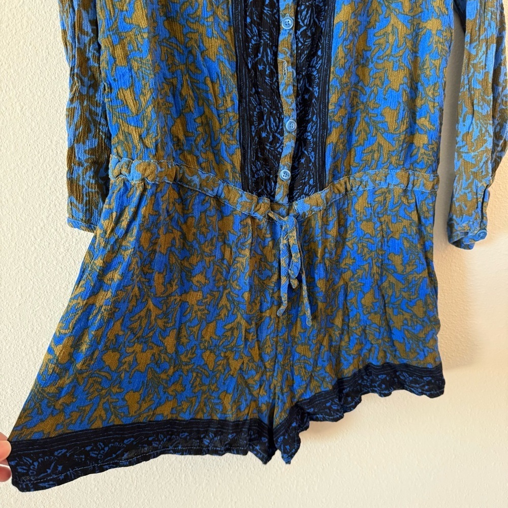 Free People Blue and Gold Resort Romper Medium - Picture 5 of 8